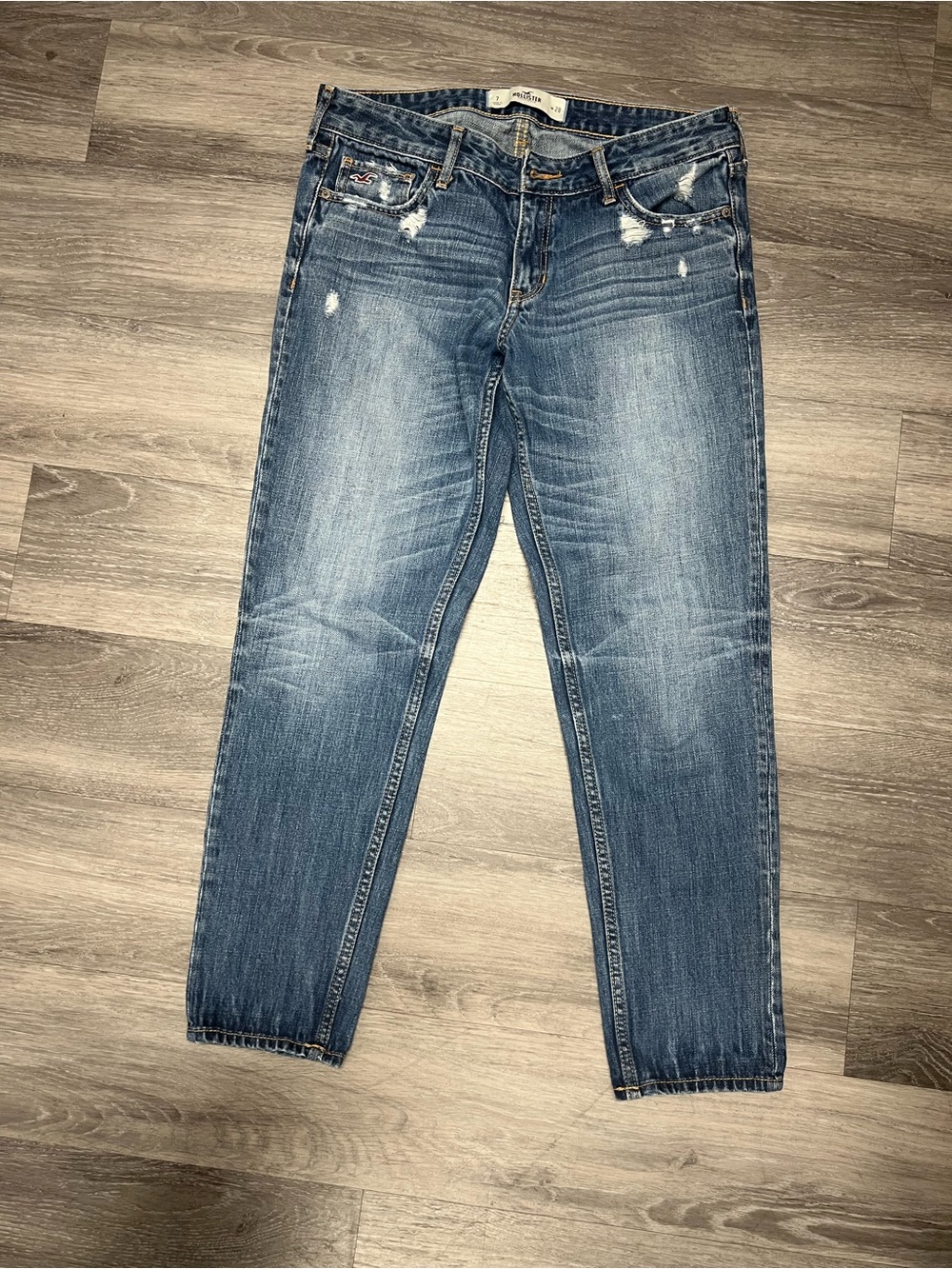 Hollister Low Rise Medium Blue Distressed Jeans